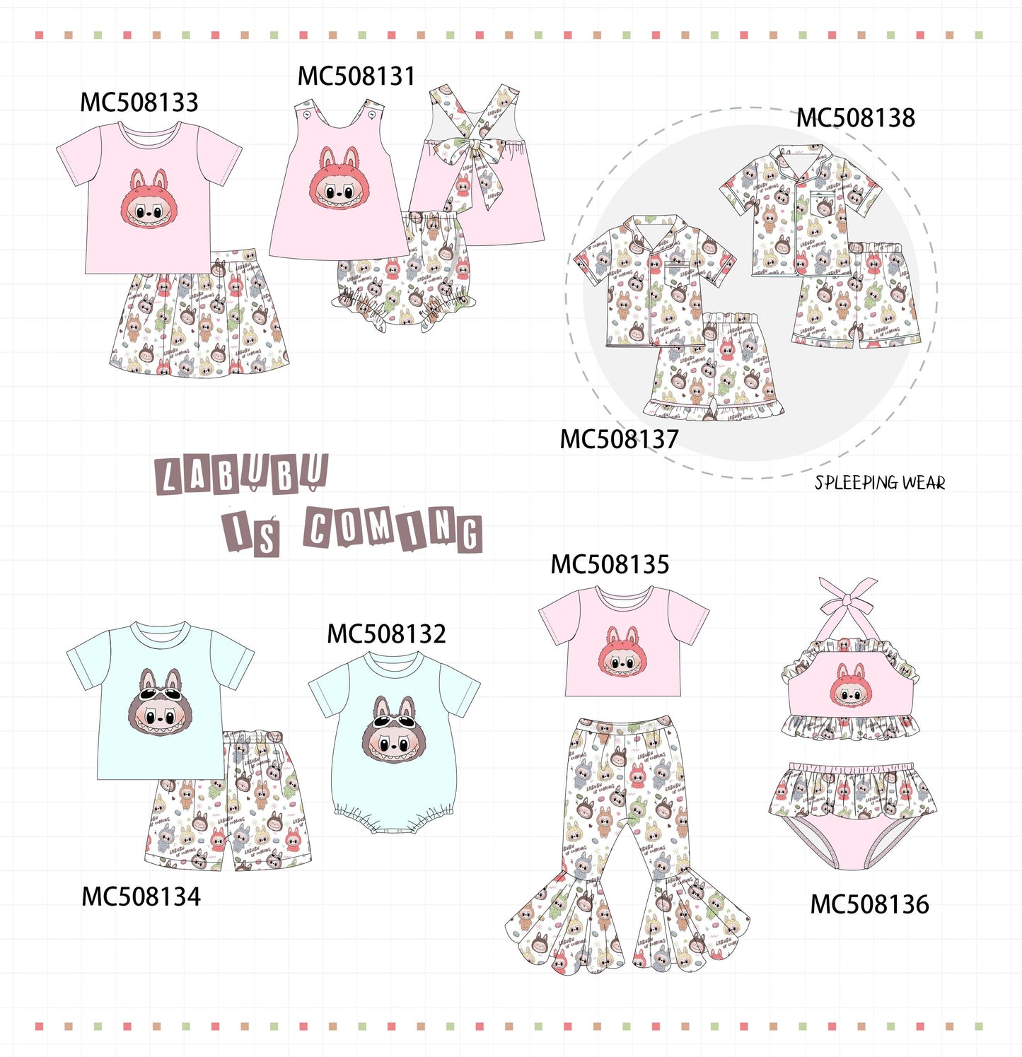 PO64 Blue & pink character applique collection
