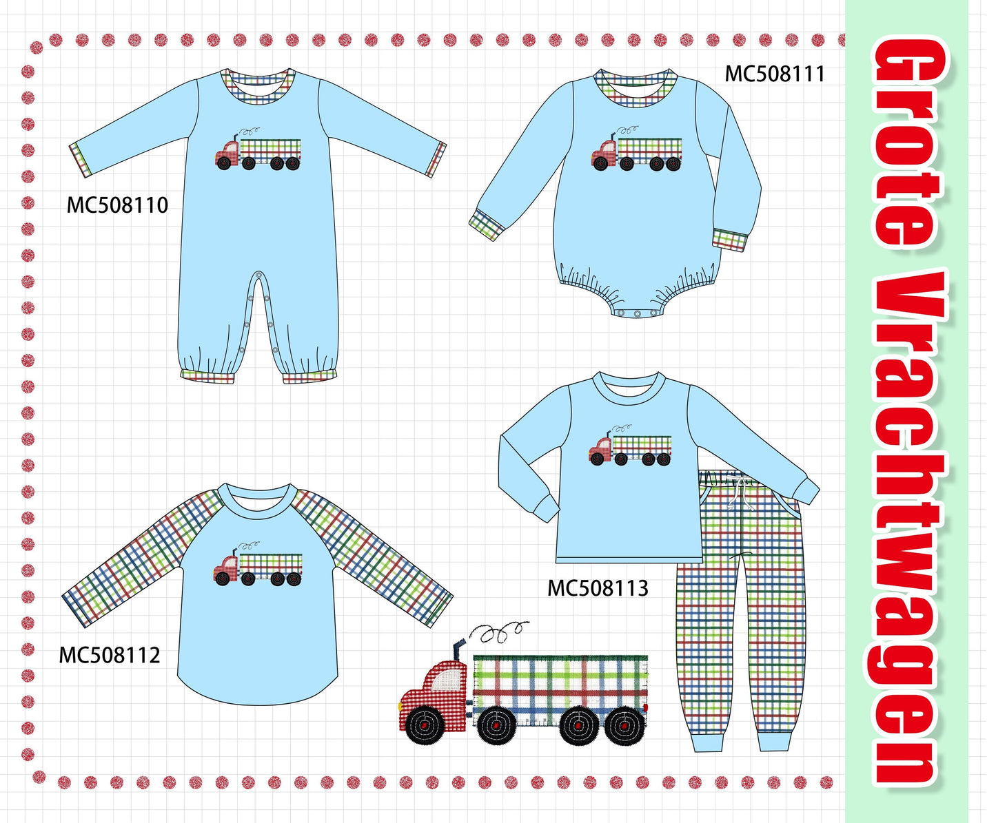 PO64 Blue truck embroidery collection