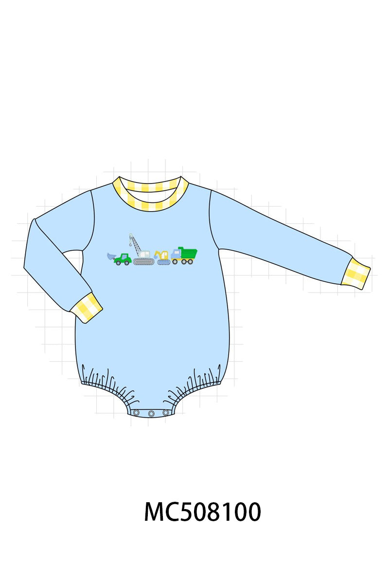 PO64 Blue construction vehicles embroidery collection