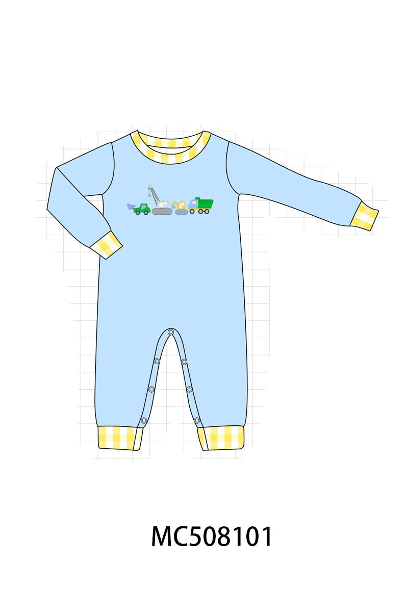 PO64 Blue construction vehicles embroidery collection