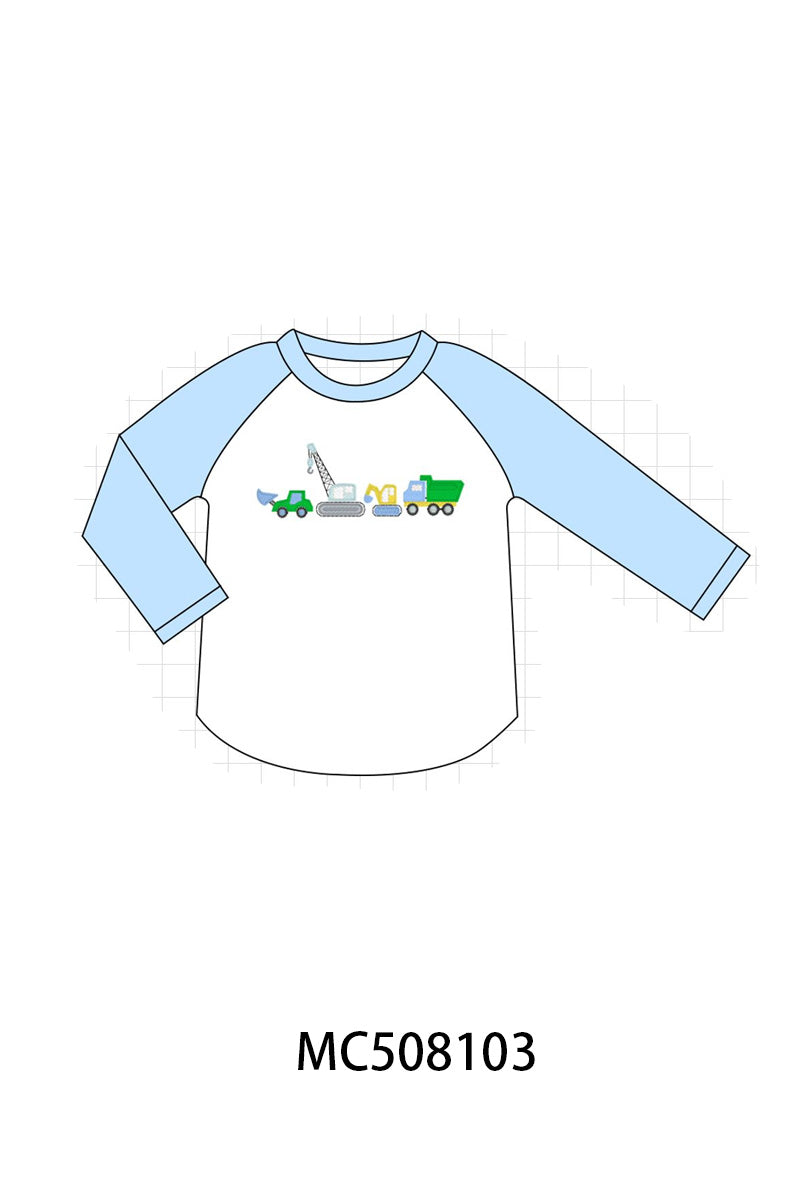 PO64 Blue construction vehicles embroidery collection
