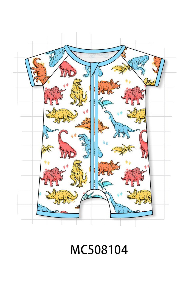 PO64 Blue dinosaur print bamboo pajamas collection