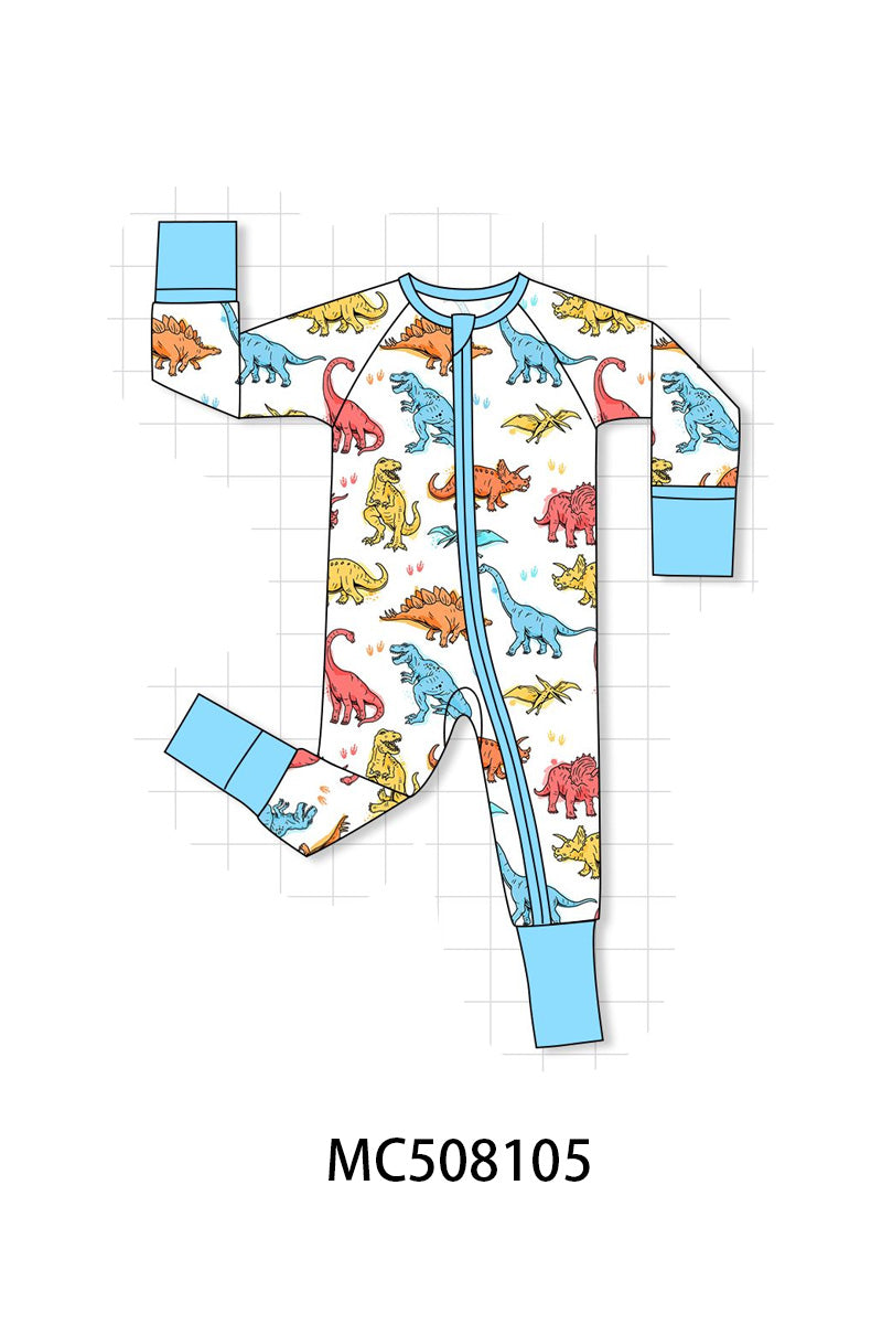 PO64 Blue dinosaur print bamboo pajamas collection