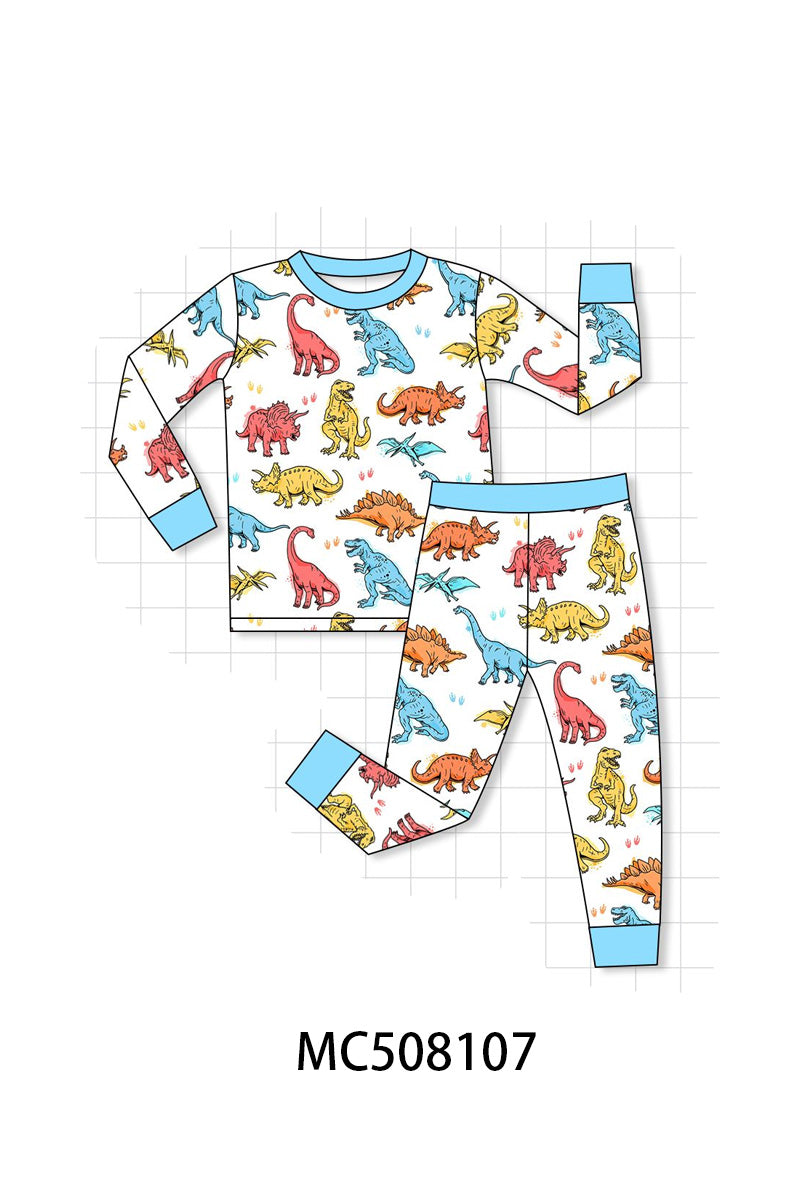PO64 Blue dinosaur print bamboo pajamas collection