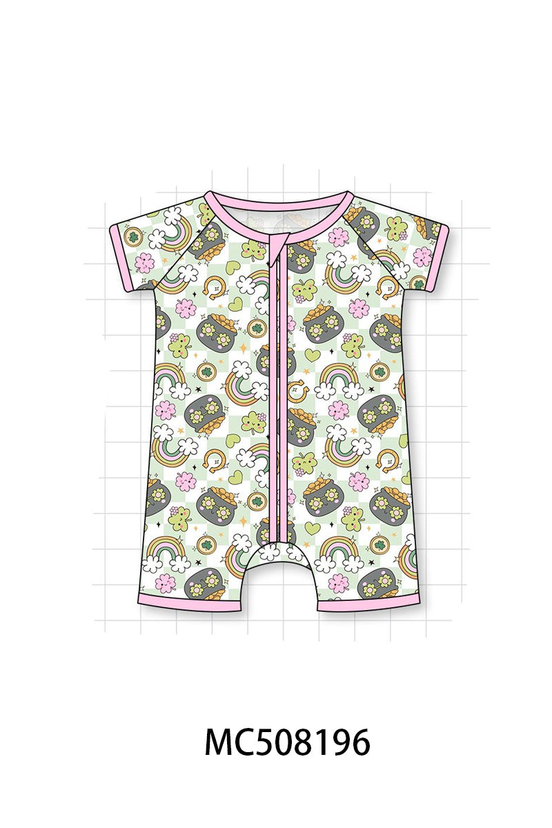 PO64 Pink rainbow clover checkered bamboo collection