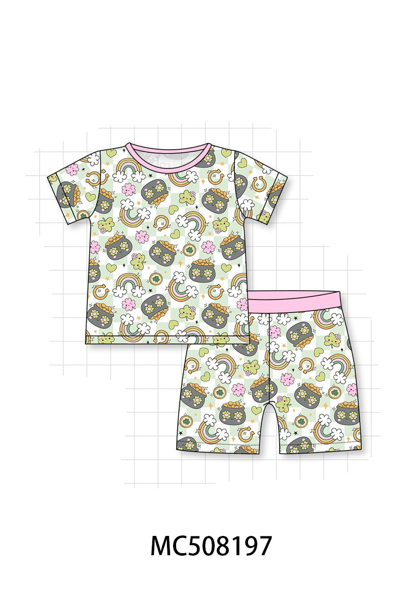 PO64 Pink rainbow clover checkered bamboo collection