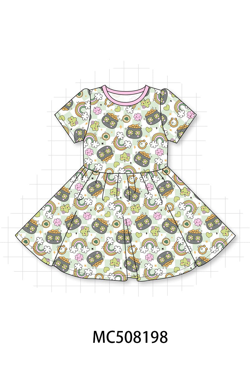 PO64 Pink rainbow clover checkered bamboo collection