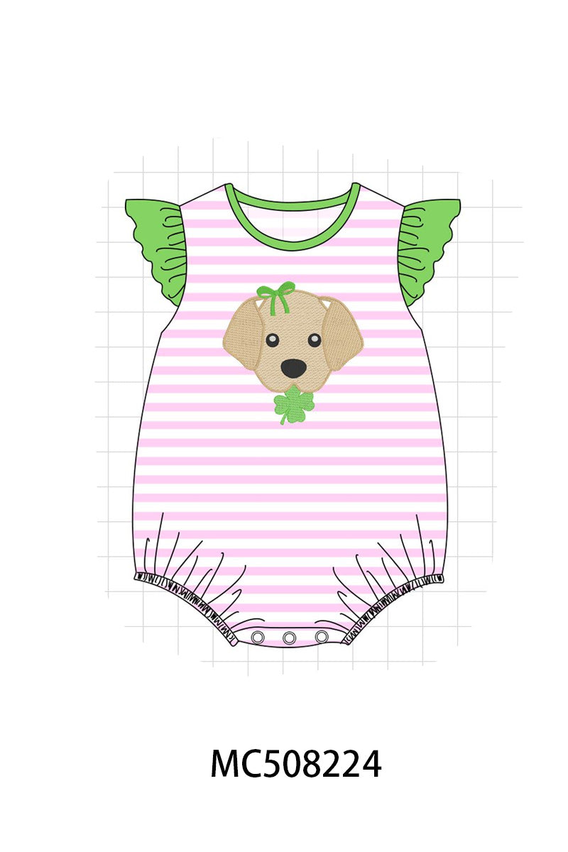 PO64 Pink & blue clover puppy applique stripe collection