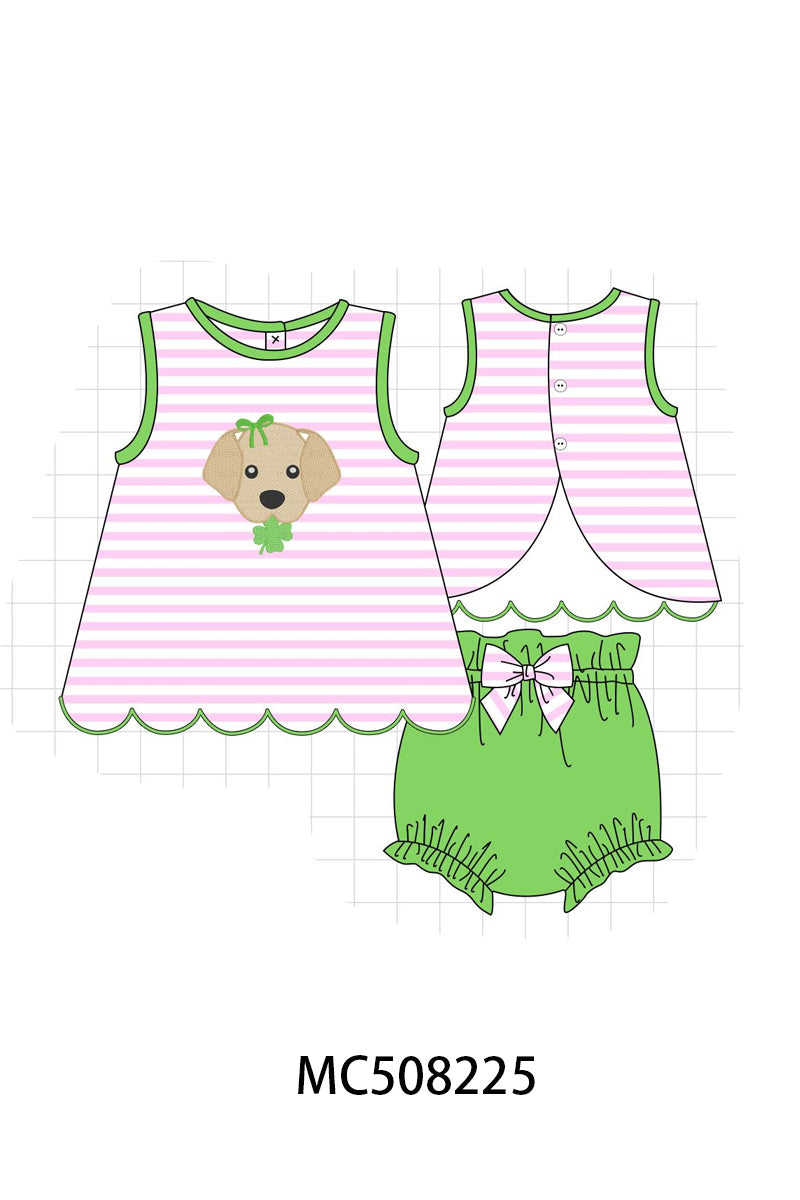 PO64 Pink & blue clover puppy applique stripe collection