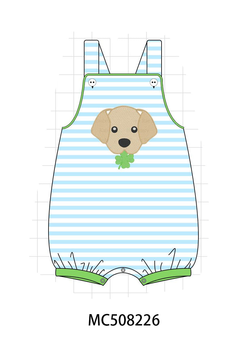 PO64 Pink & blue clover puppy applique stripe collection