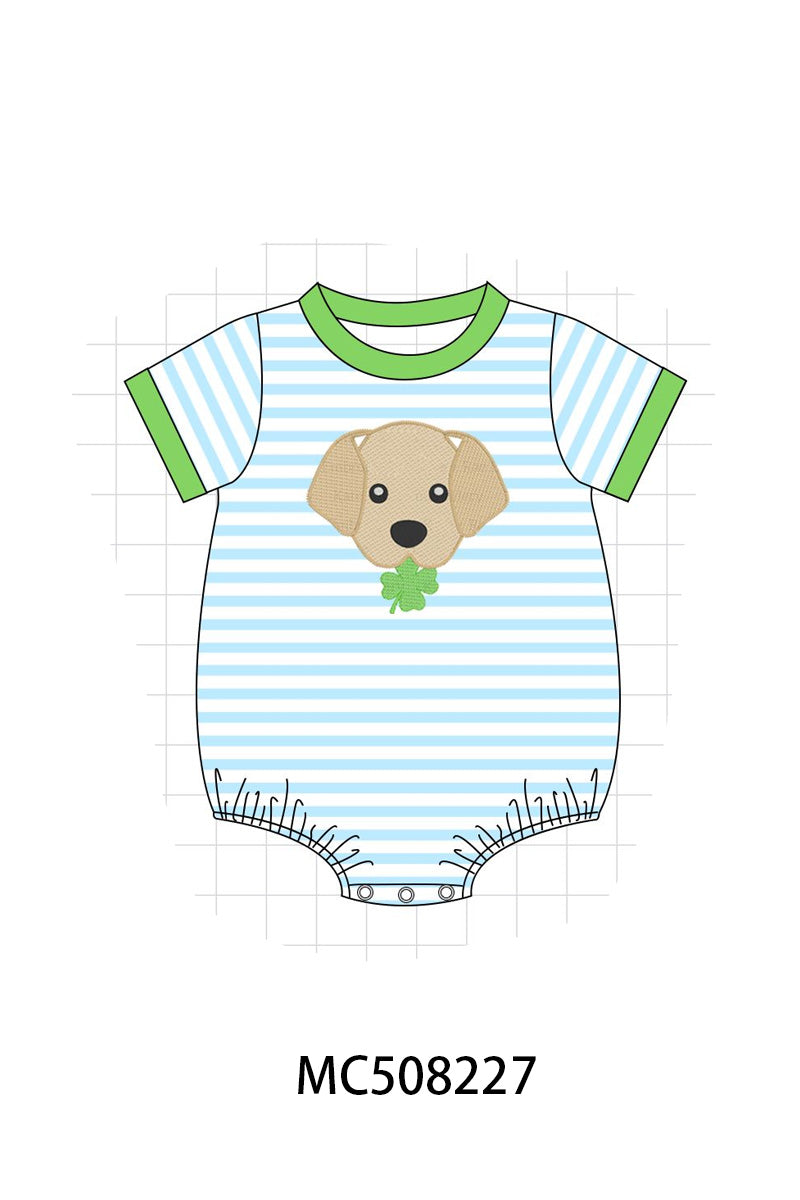 PO64 Pink & blue clover puppy applique stripe collection