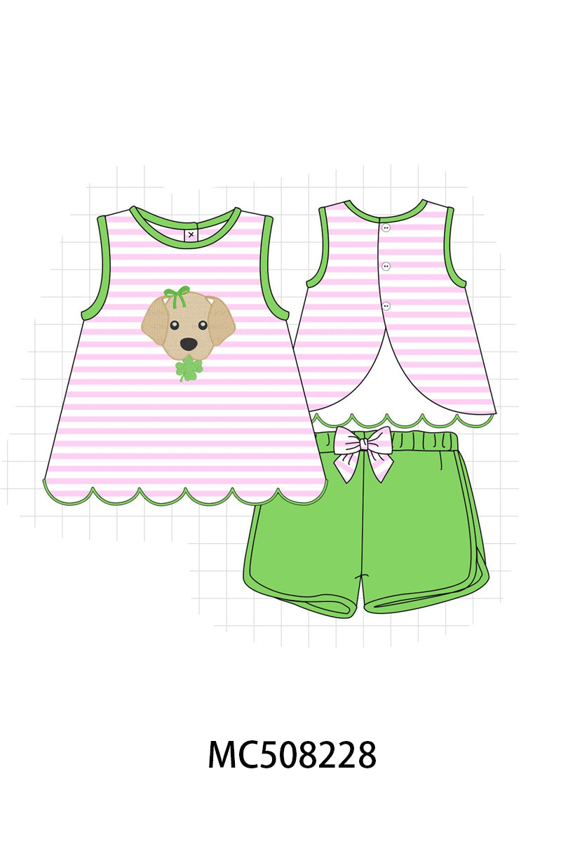 PO64 Pink & blue clover puppy applique stripe collection