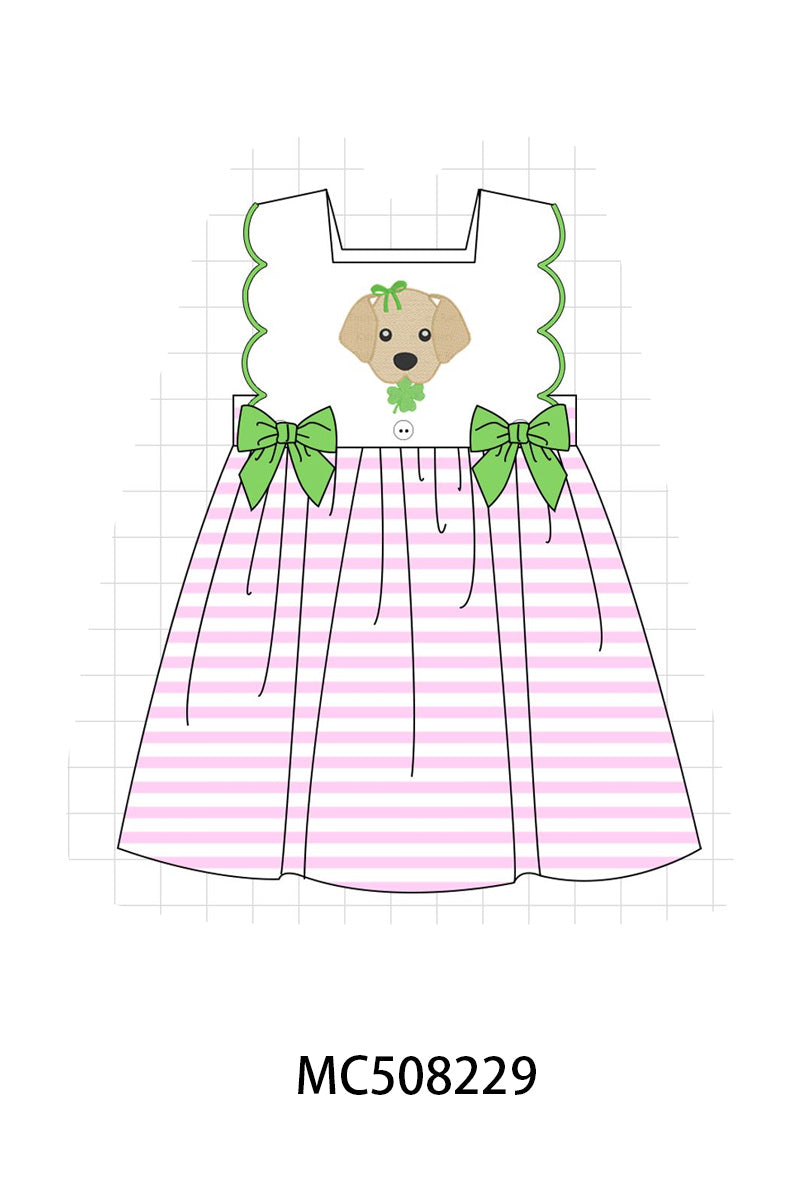 PO64 Pink & blue clover puppy applique stripe collection