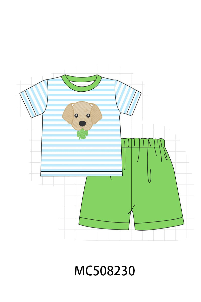 PO64 Pink & blue clover puppy applique stripe collection