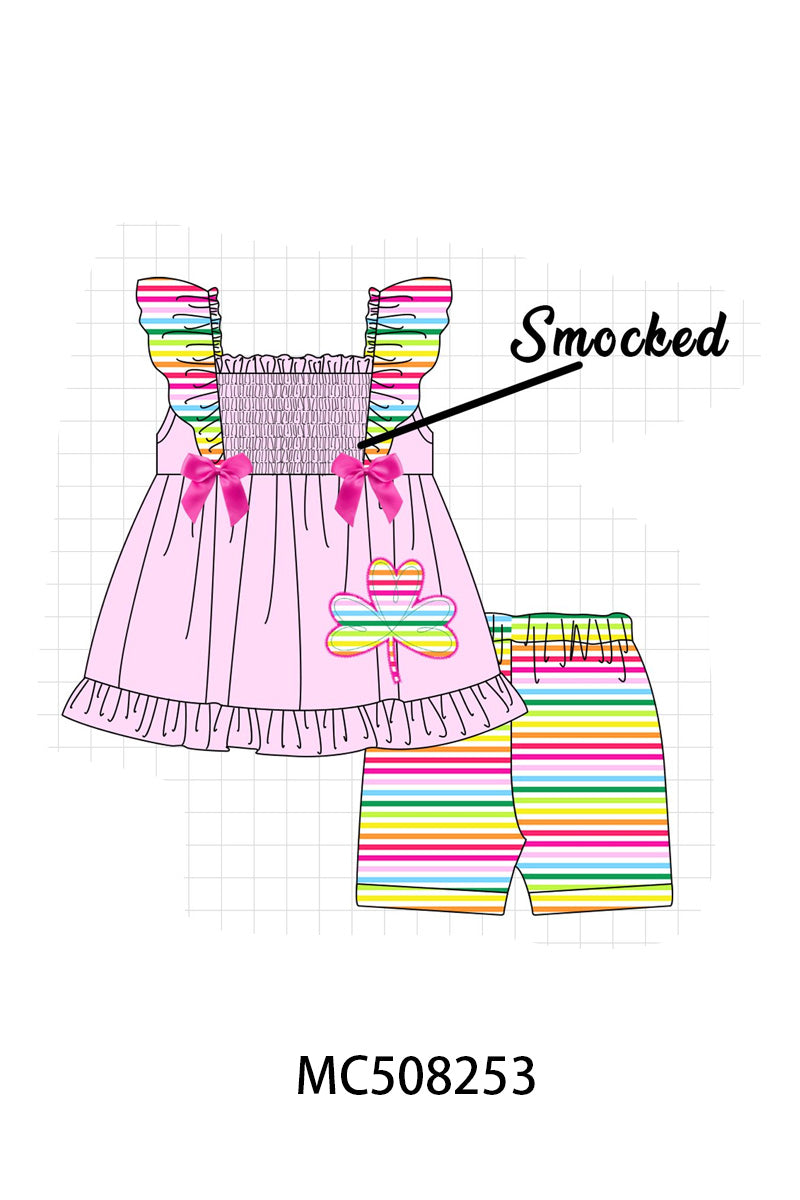 PO64 Pink rainbow clover applique stripe collection
