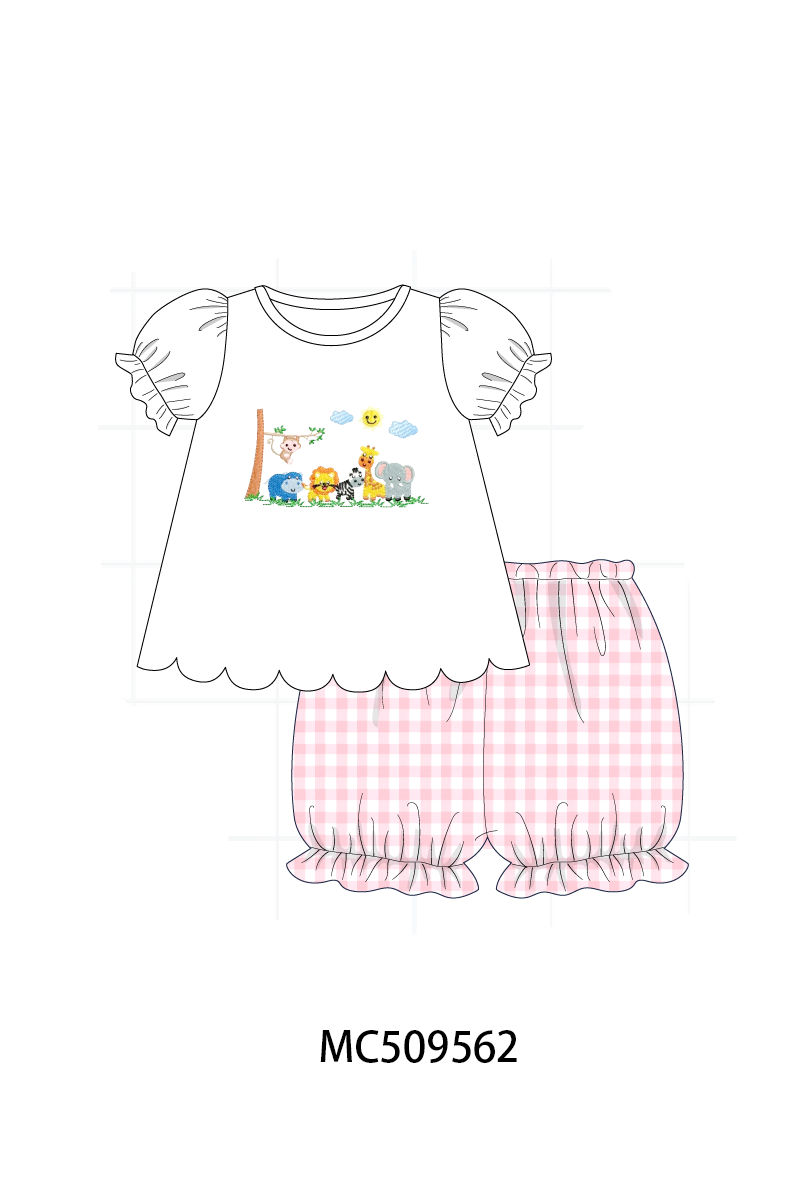 PO68 Pink zoo embroidery gingham collection