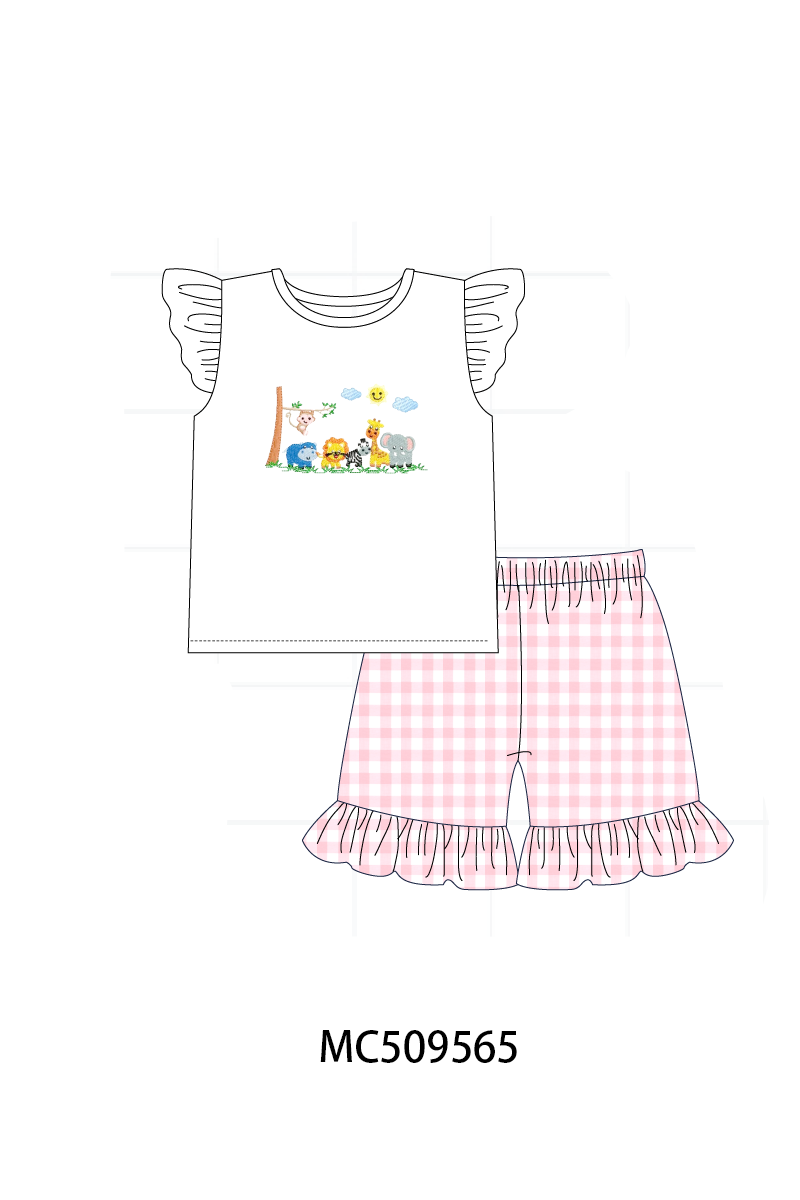 PO68 Pink zoo embroidery gingham collection