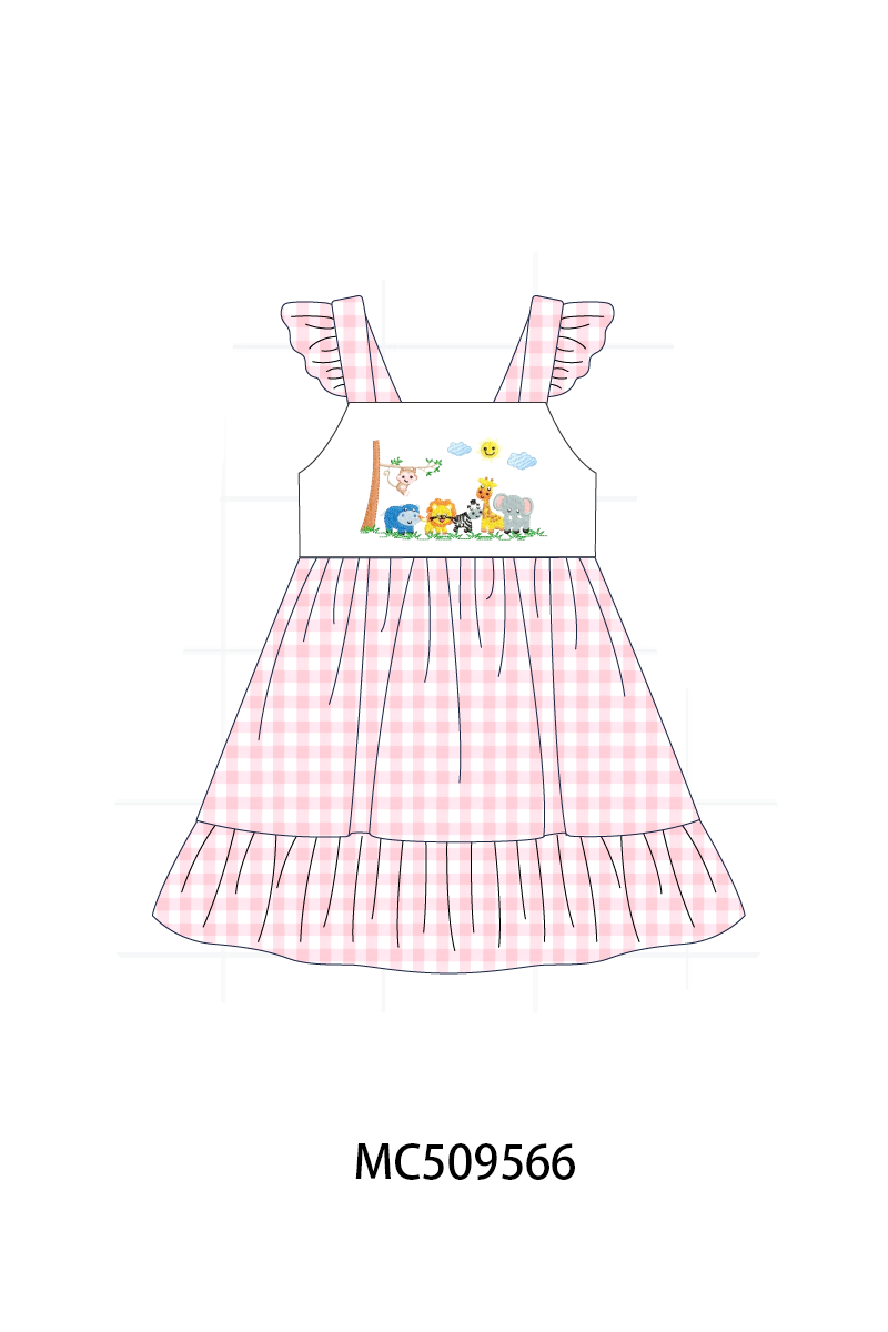 PO68 Pink zoo embroidery gingham collection
