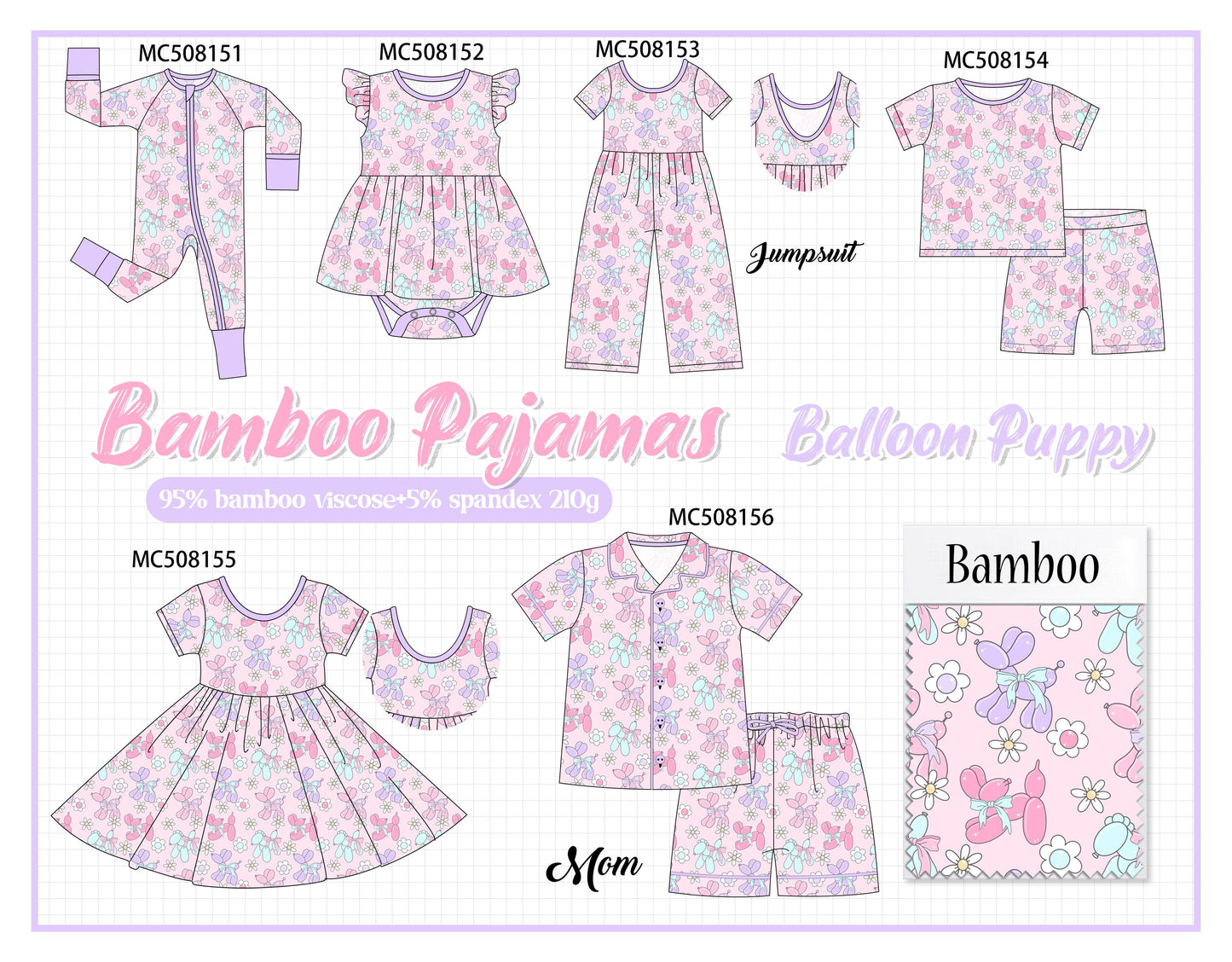 PO64 Pink balloon puppy print bamboo collection