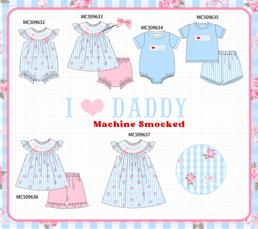 PO68 Blue I love DADDY smocked gingham collection