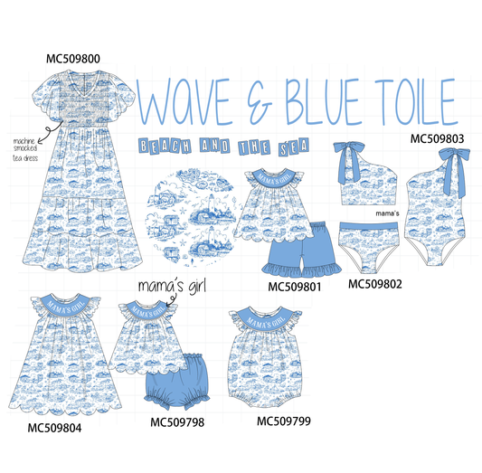 PO68 Blue beach sea mama's girl smocked collection
