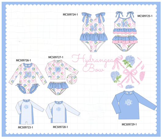 PO68 Blue bow floral monogram embroidery ruffle collection