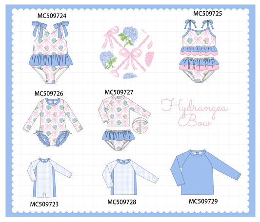 PO68 Blue bow floral print ruffle collection