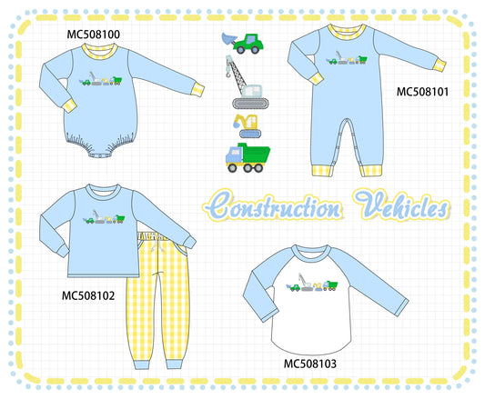 PO64 Blue construction vehicles embroidery collection
