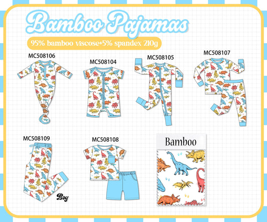 PO64 Blue dinosaur print bamboo pajamas collection