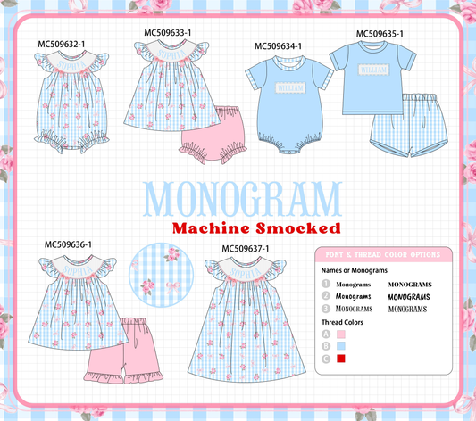 PO68 Blue monogram smocked gingham collection