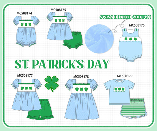 PO64 Green St. Patrick's day clover embroidery swiss dot collection
