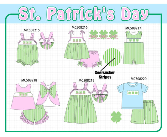 PO64 Green clover bow tie embroidery seersucker collection