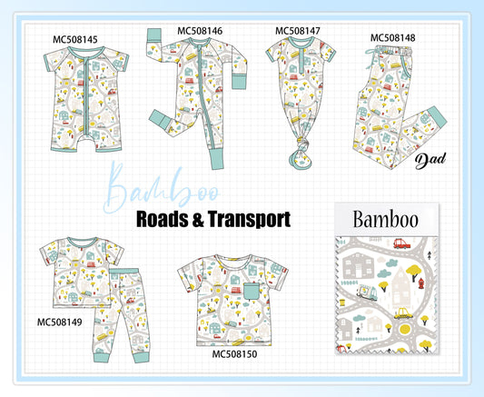 PO64 Green roads & transport print bamboo collection