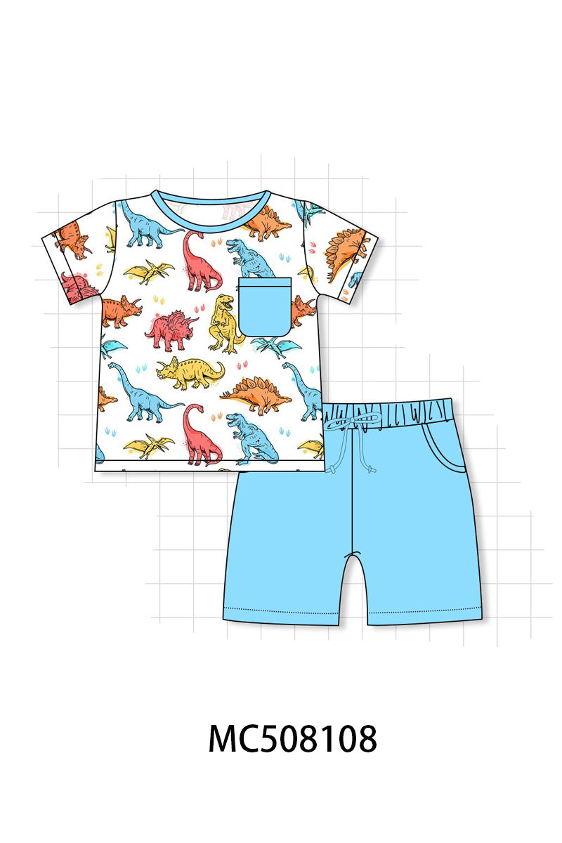 PO64 Blue dinosaur print bamboo pajamas collection