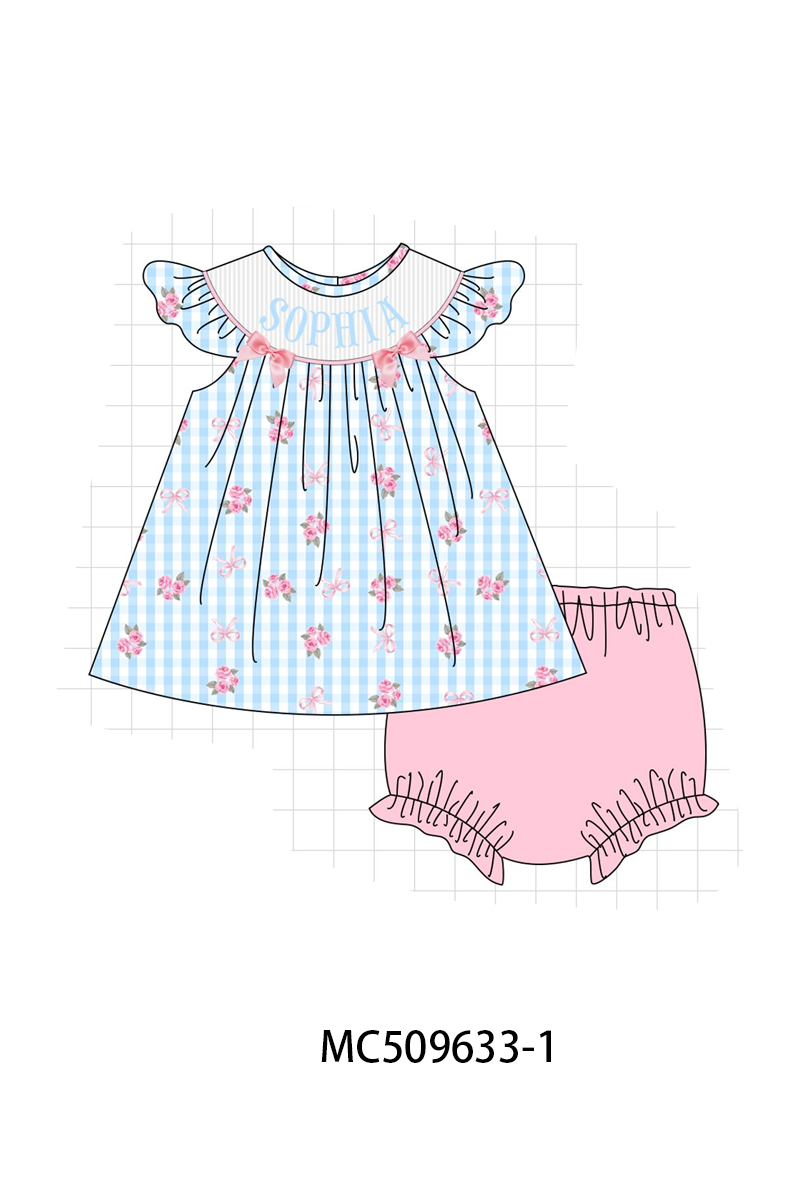 PO68 Blue monogram smocked gingham collection