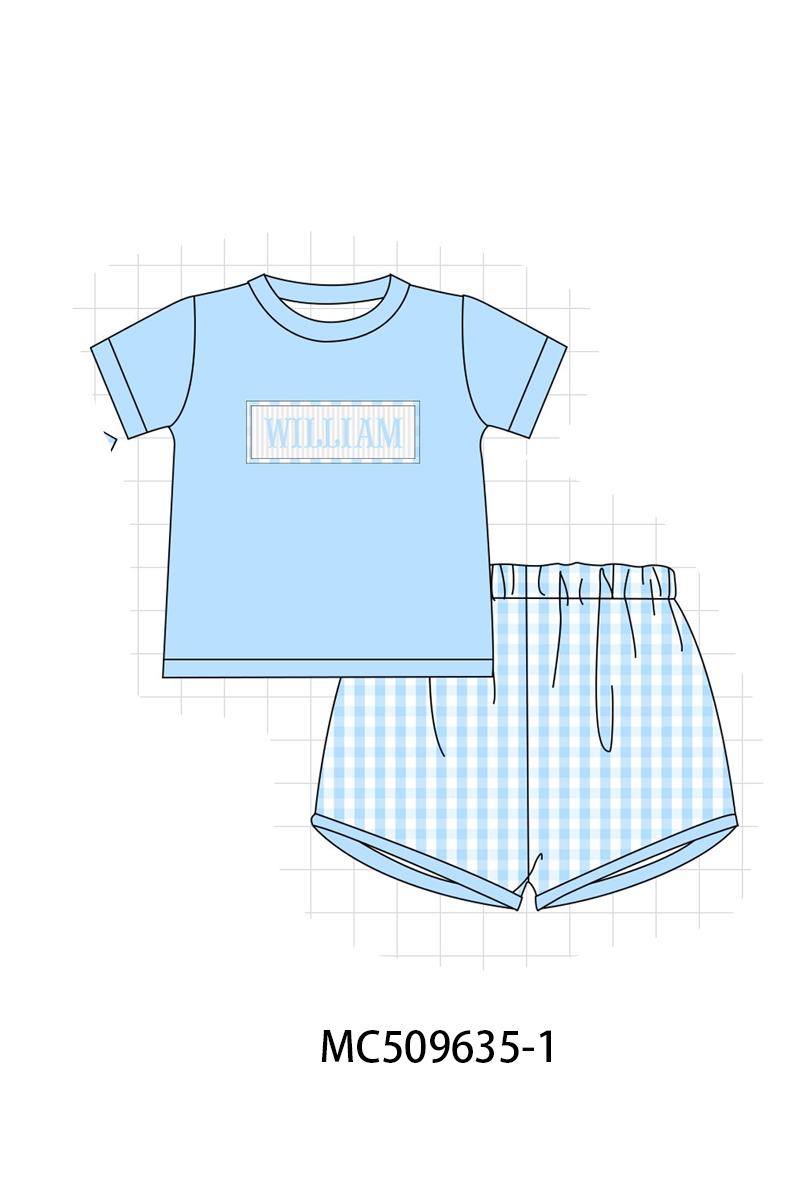 PO68 Blue monogram smocked gingham collection