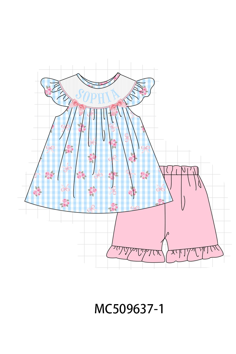 PO68 Blue monogram smocked gingham collection
