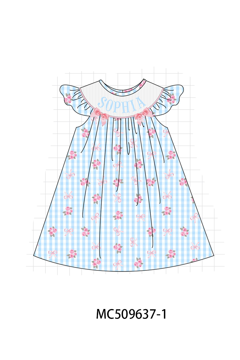 PO68 Blue monogram smocked gingham collection