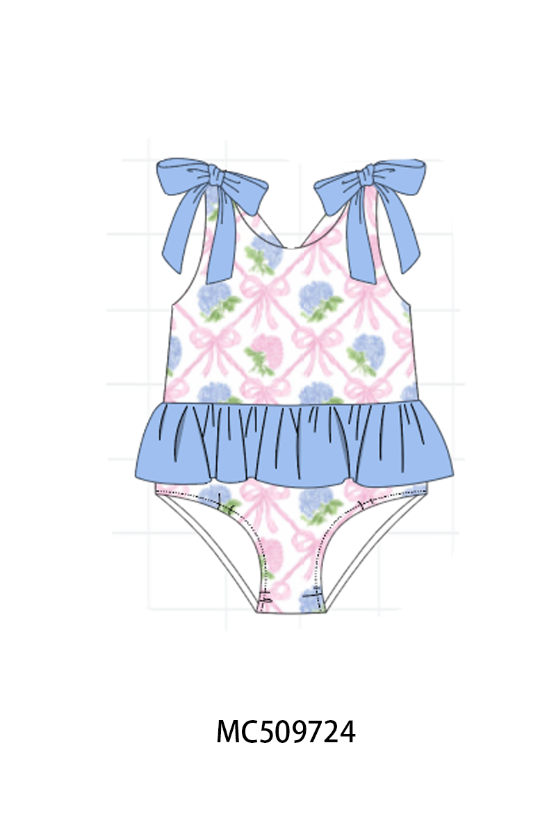 PO68 Blue bow floral print ruffle collection