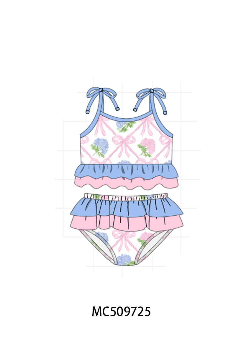 PO68 Blue bow floral print ruffle collection