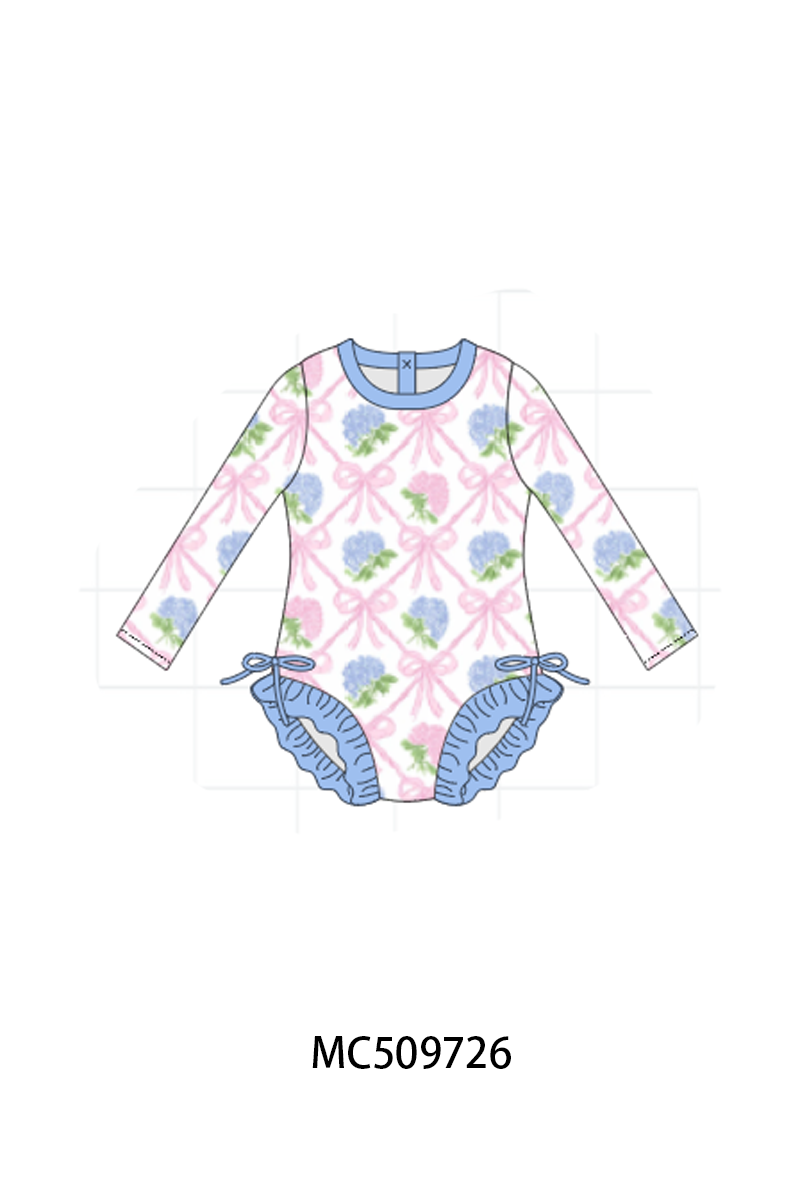 PO68 Blue bow floral print ruffle collection