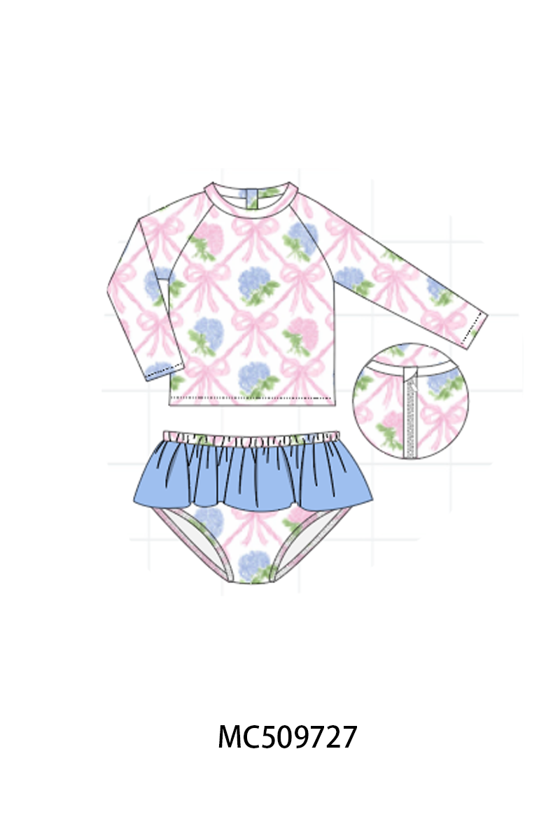 PO68 Blue bow floral print ruffle collection