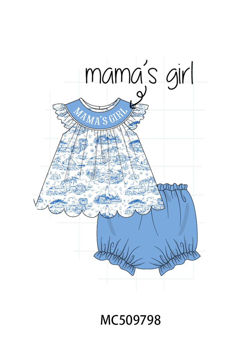 PO68 Blue beach sea mama's girl smocked collection