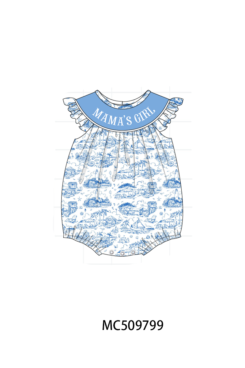 PO68 Blue beach sea mama's girl smocked collection