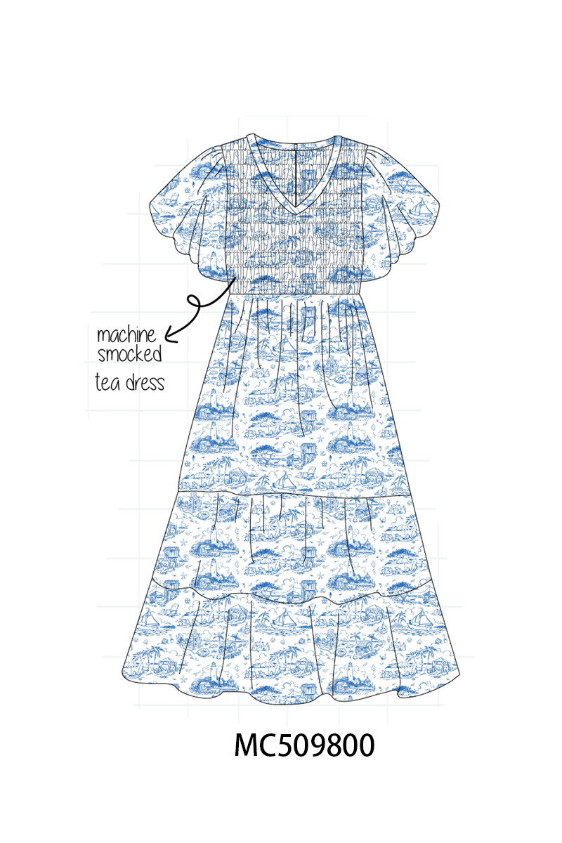 PO68 Blue beach sea mama's girl smocked collection