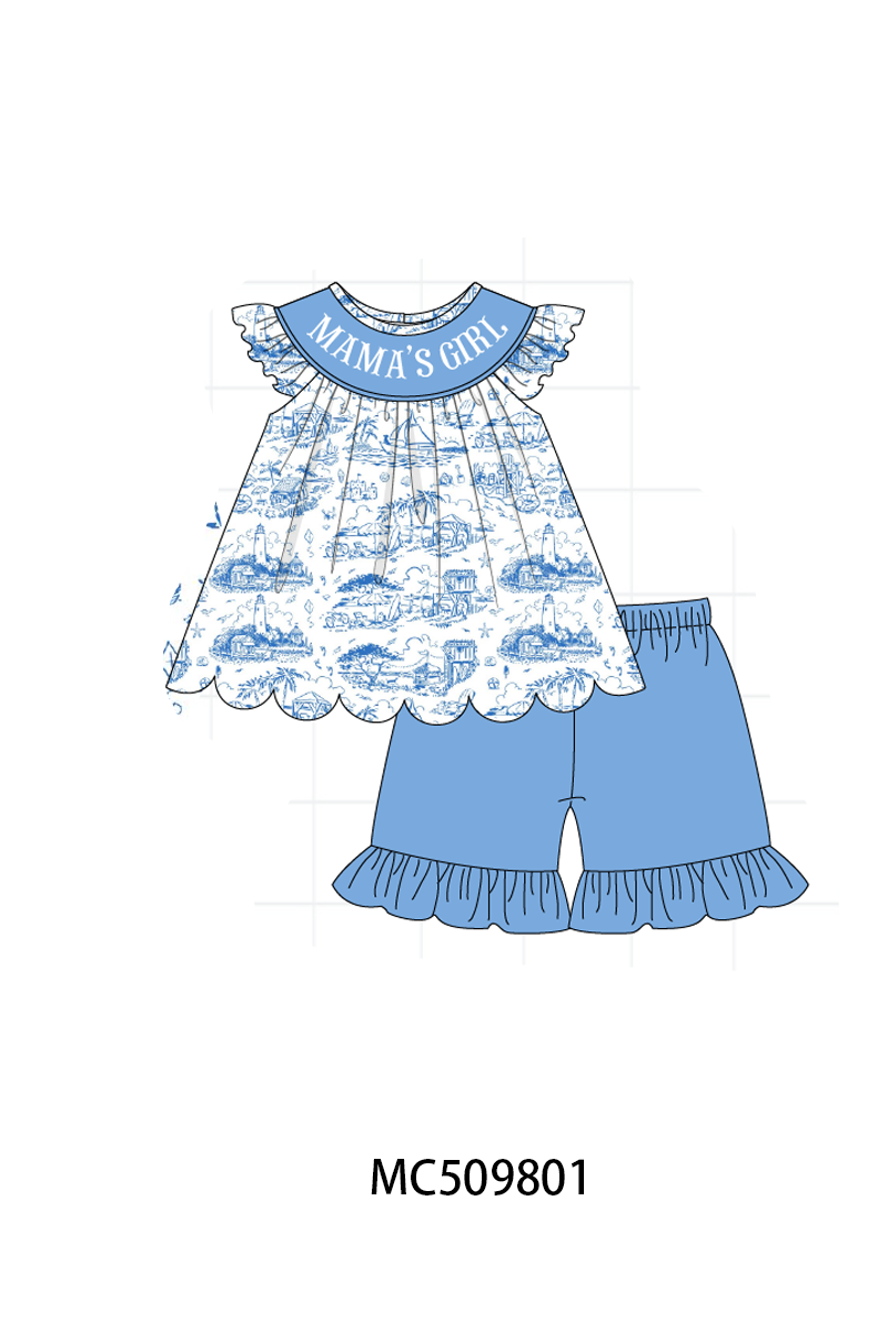 PO68 Blue beach sea mama's girl smocked collection