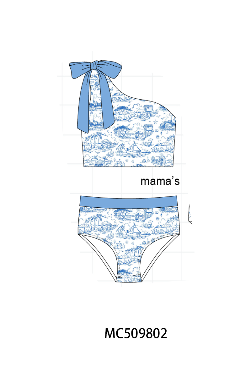 PO68 Blue beach sea mama's girl smocked collection
