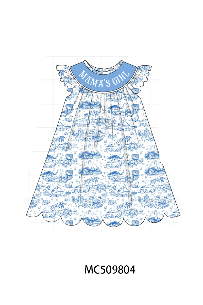 PO68 Blue beach sea mama's girl smocked collection