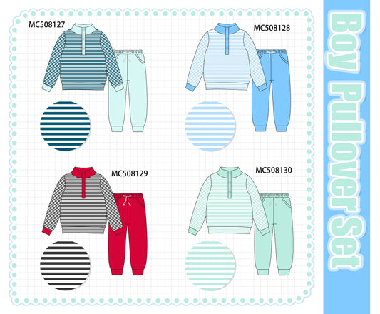 PO64 Multicolored stripe boy pullover pants set
