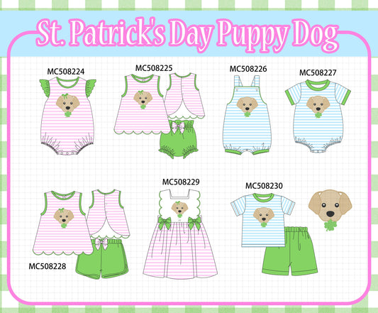 PO64 Pink & blue clover puppy applique stripe collection
